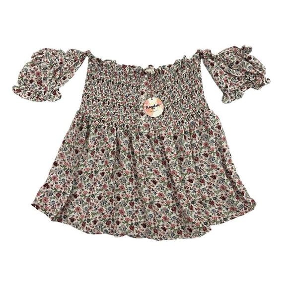 Hayden Los Angeles Smocked Floral Top Womens Plus Size 1XL Ruffle Boho NEW - Picture 1 of 9